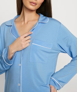 Gisele Long-Sleeve Shirt and Pant Set in Summer Blue/White