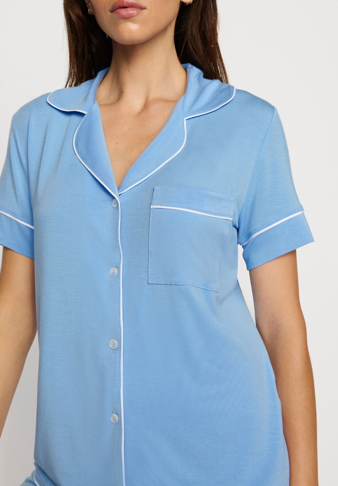 Gisele Relaxed Short Pajama Set in Summer Blue/White