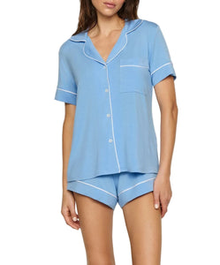 Gisele Relaxed Short Pajama Set in Summer Blue/White