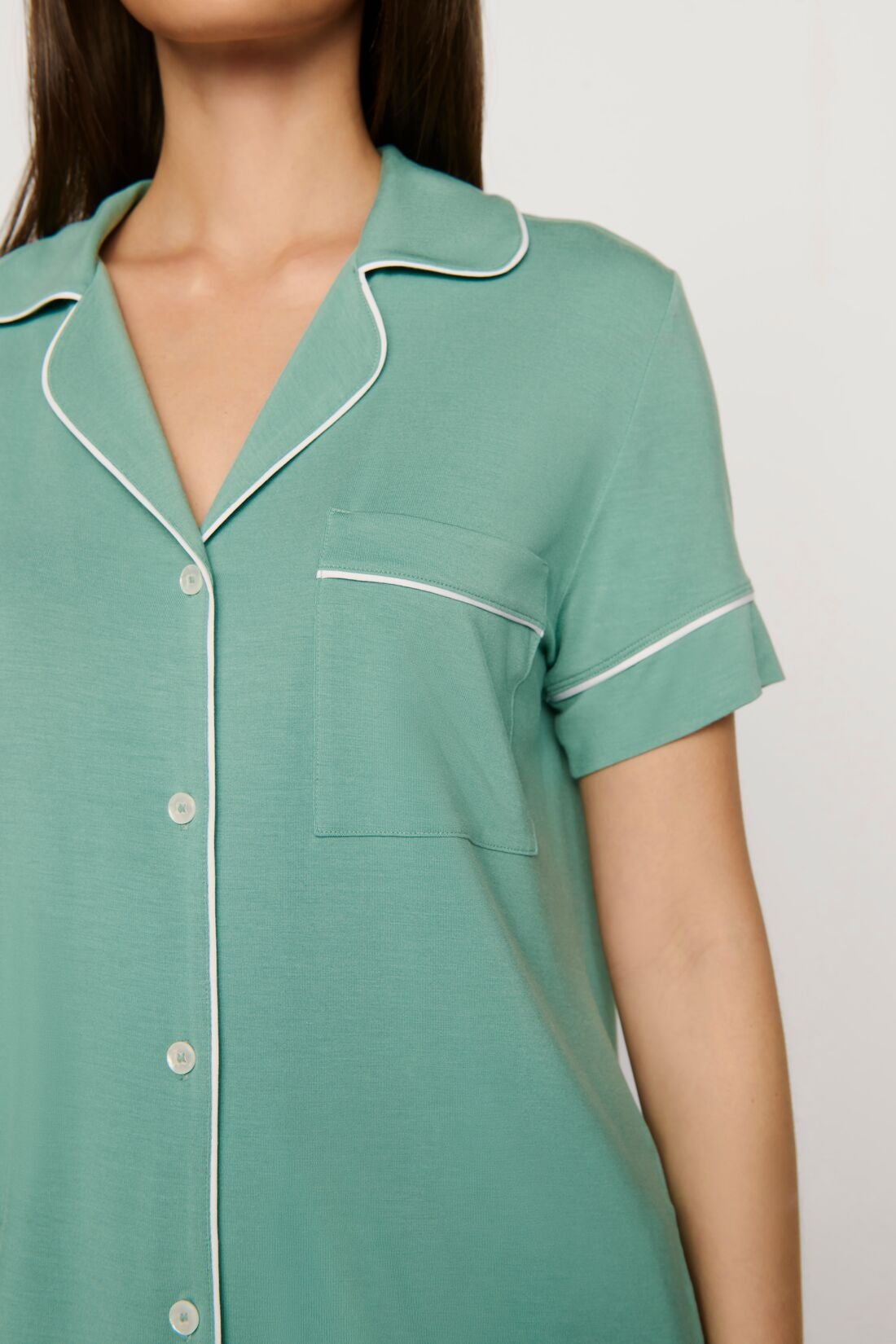 Gisele Relaxed Short Pajama Set in Seagrass/White