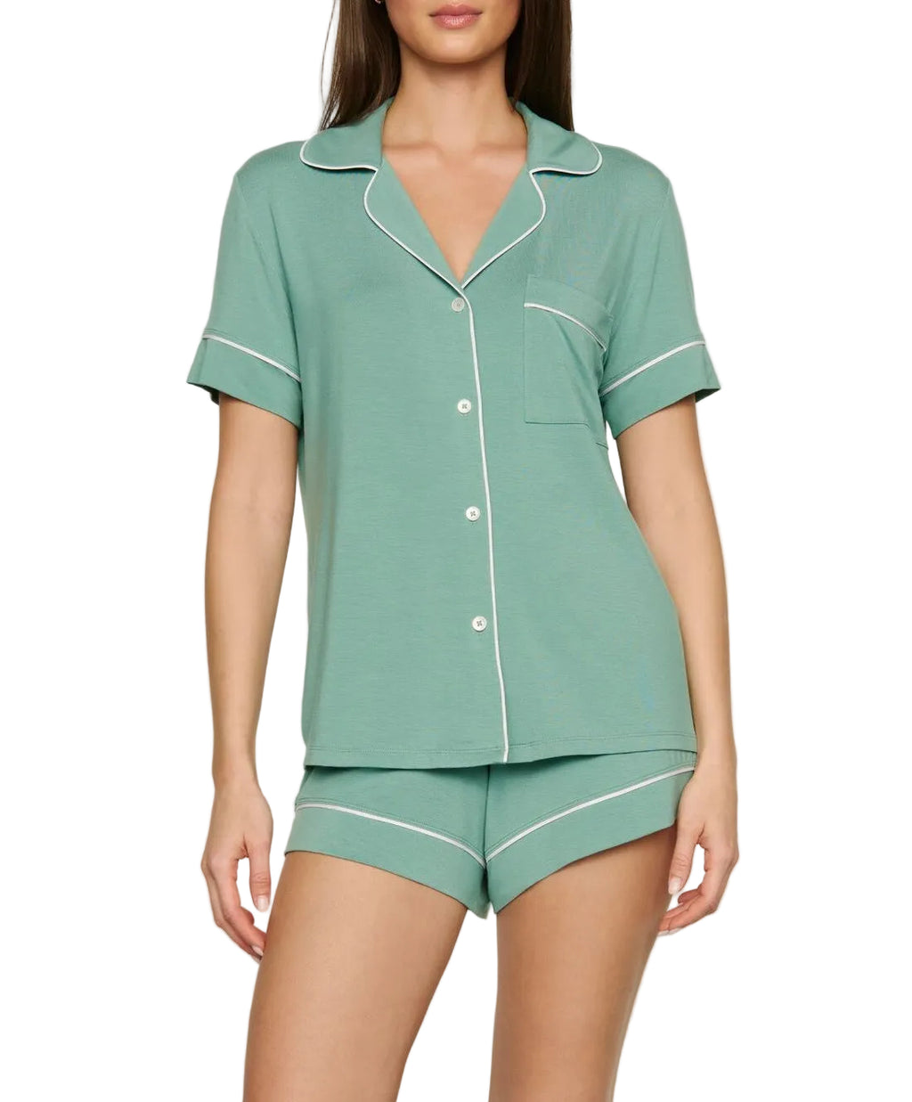 Gisele Relaxed Short Pajama Set in Seagrass/White
