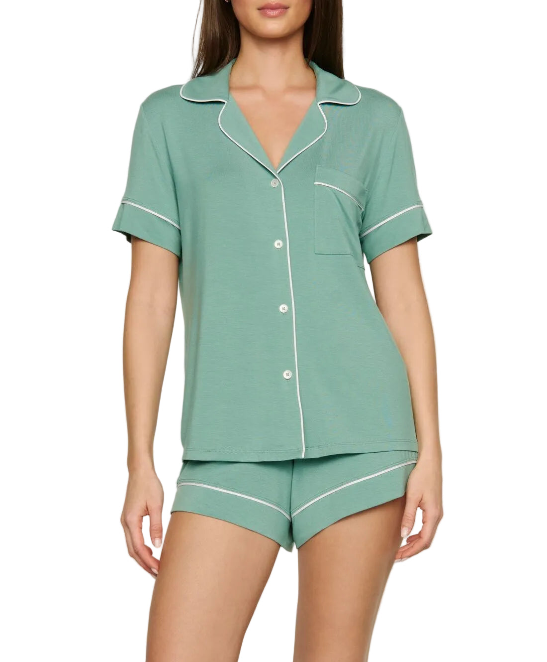 Gisele Relaxed Short Pajama Set in Seagrass/White