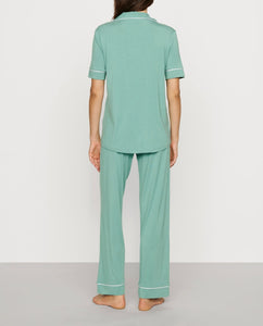 Gisele Short-Sleeve Pant Pajama Set in Seagrass/White