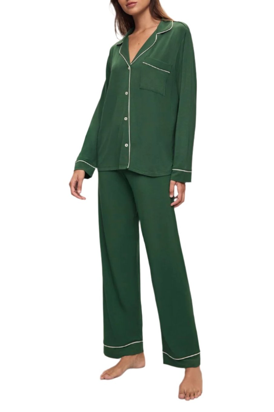 Gisele Long Pj Set In Forest Green/Ivory