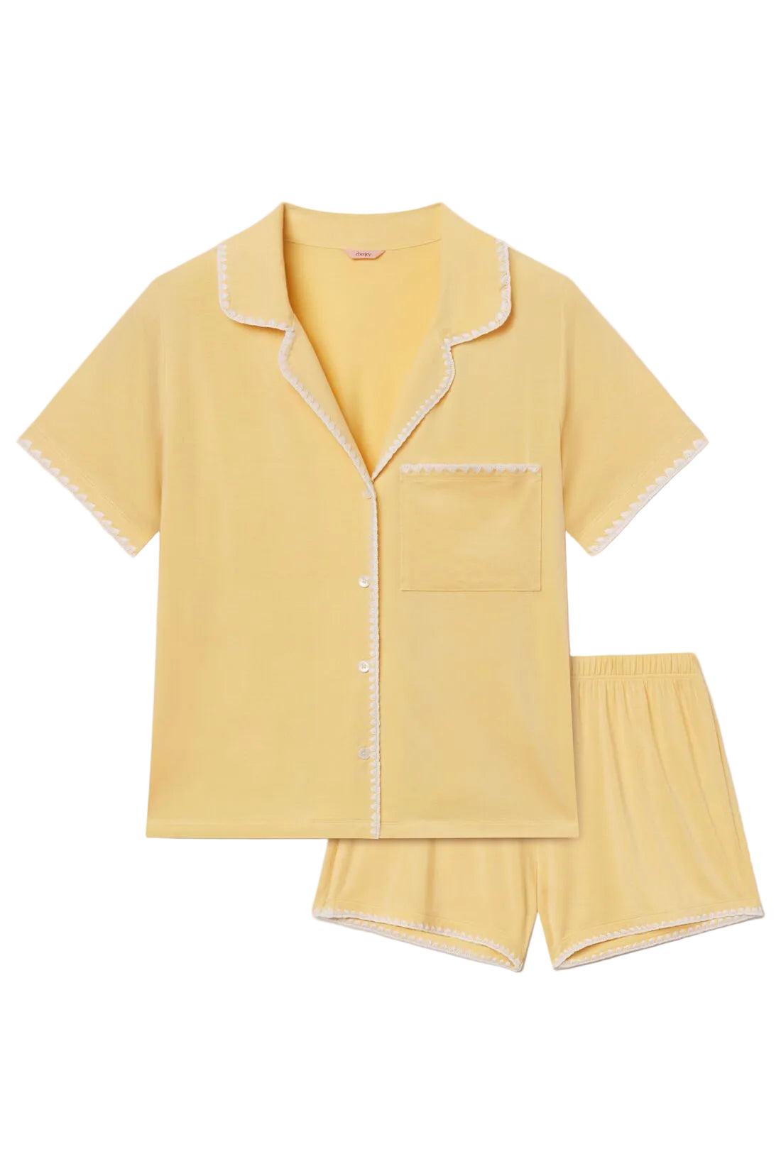 Frida Pajama Short-Sleeve and Short Set in Sunbeam/Ivory