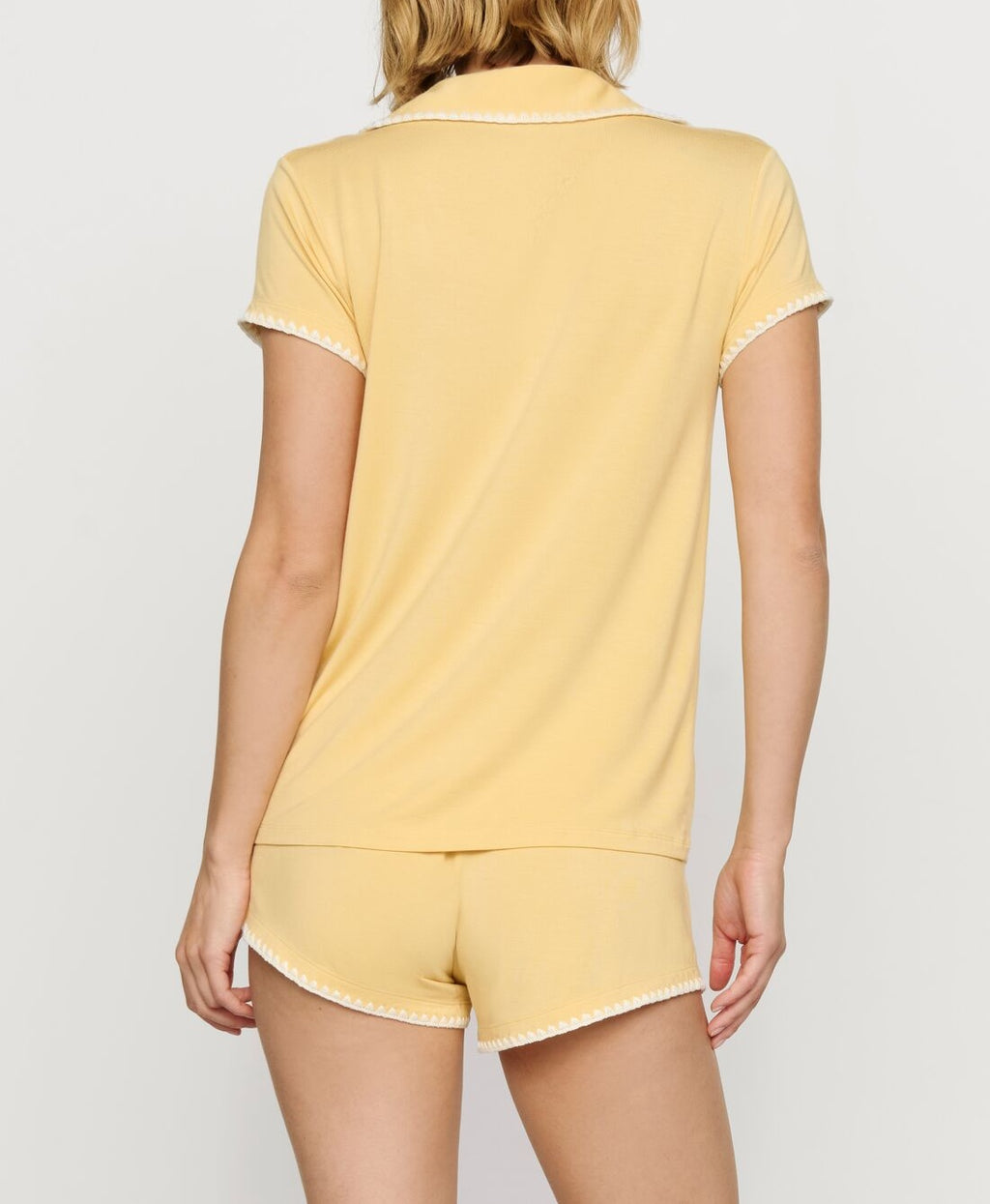 Frida Pajama Short-Sleeve and Short Set in Sunbeam/Ivory