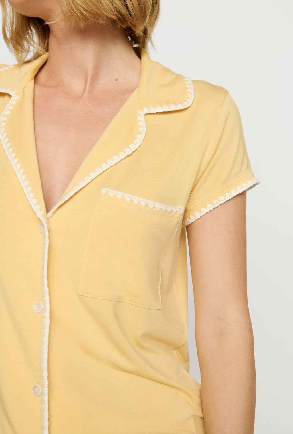 Frida Pajama Short-Sleeve and Short Set in Sunbeam/Ivory