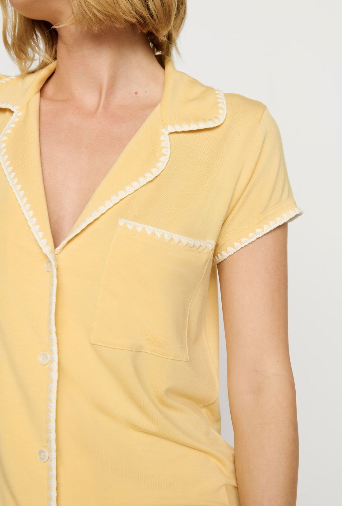 Frida Pajama Short-Sleeve and Short Set in Sunbeam/Ivory