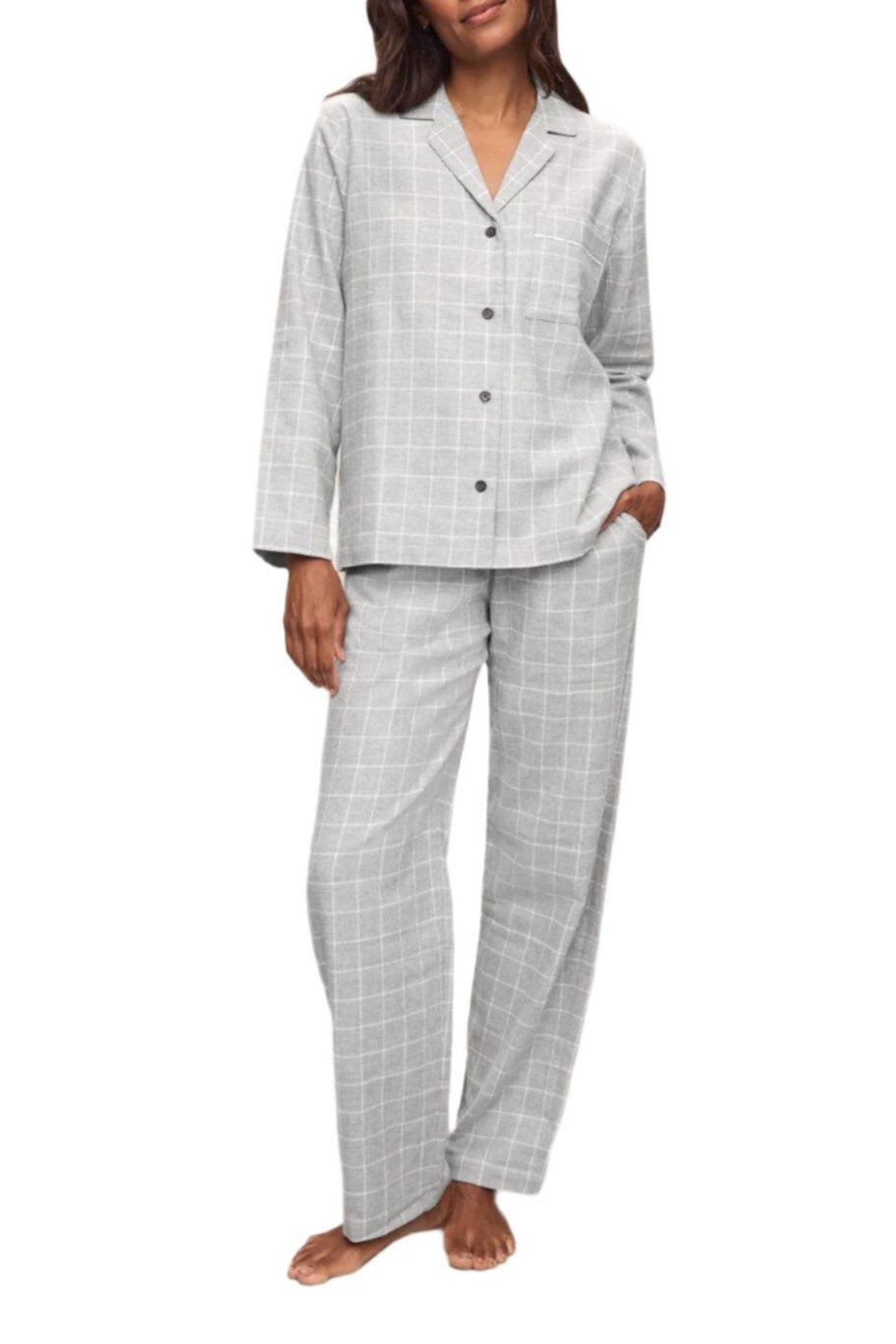 Flannel Long Pj Set In Wintercheck Heather Grey