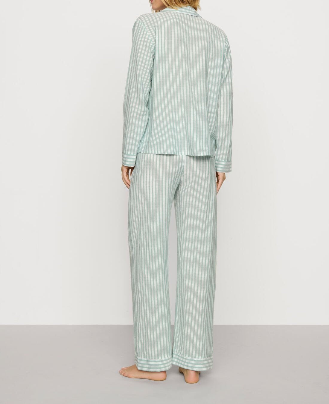 Nautico Long-Sleeve Shirt and Pant Pajama Set in Regatta Stripe Seagrass/White