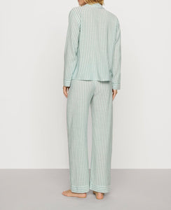 Nautico Long-Sleeve Shirt and Pant Pajama Set in Regatta Stripe Seagrass/White