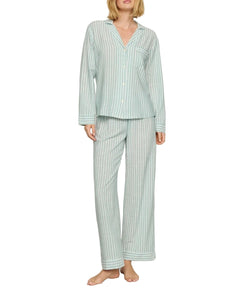 Nautico Long-Sleeve Shirt and Pant Pajama Set in Regatta Stripe Seagrass/White