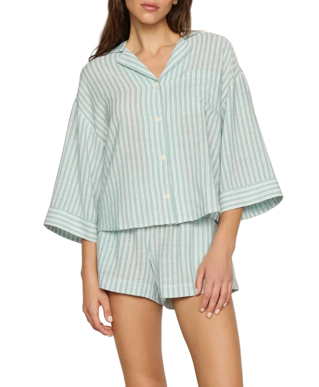 Nautico Relaxed Short Pajama Set in Regatta Stripe Seagrass/White