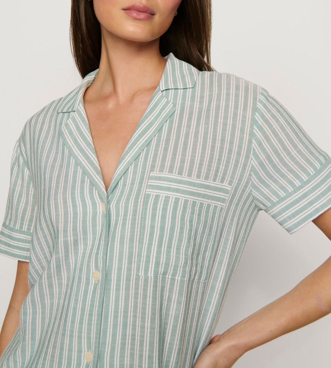 Nautico Shortie Pajama Set in Regatta Stripe Seagrass/White