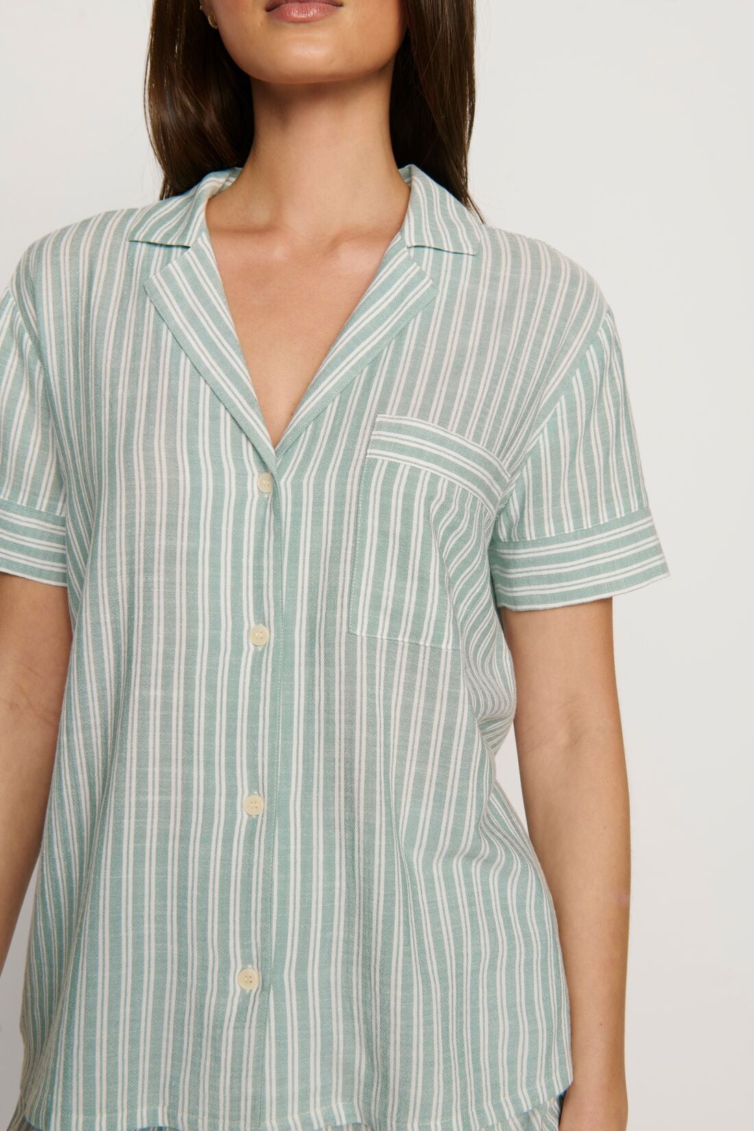 Nautico Shortie Pajama Set in Regatta Stripe Seagrass/White