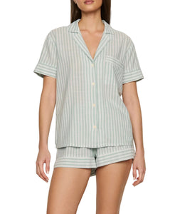 Nautico Shortie Pajama Set in Regatta Stripe Seagrass/White