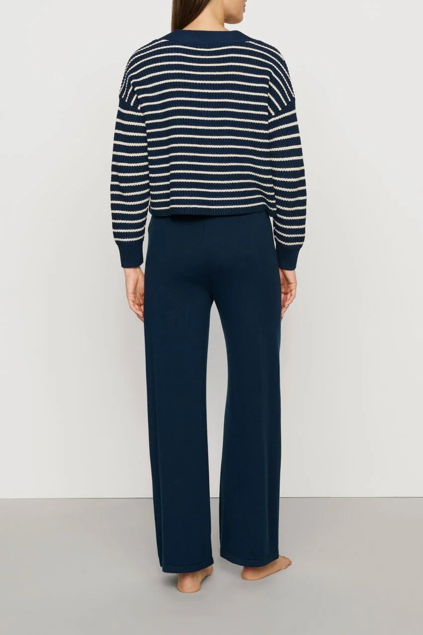 Coastal Cotton Cardigan in Stripe Navy/Almond Heather