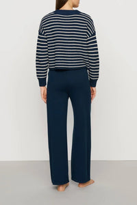 Coastal Cotton Cardigan in Stripe Navy/Almond Heather