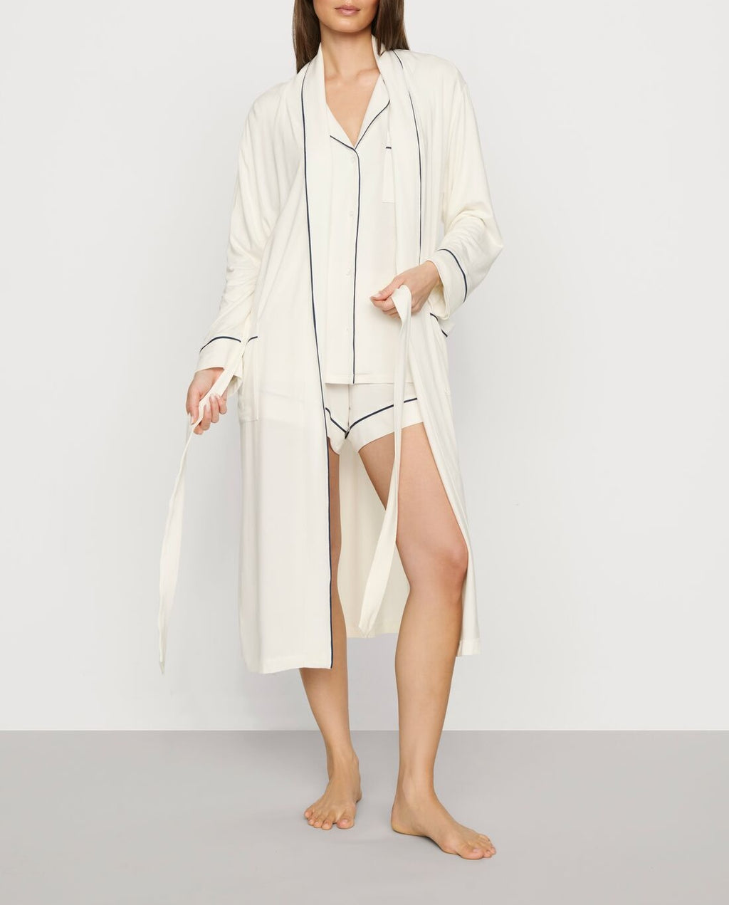 Gisele Long Robe in Ivory/Navy