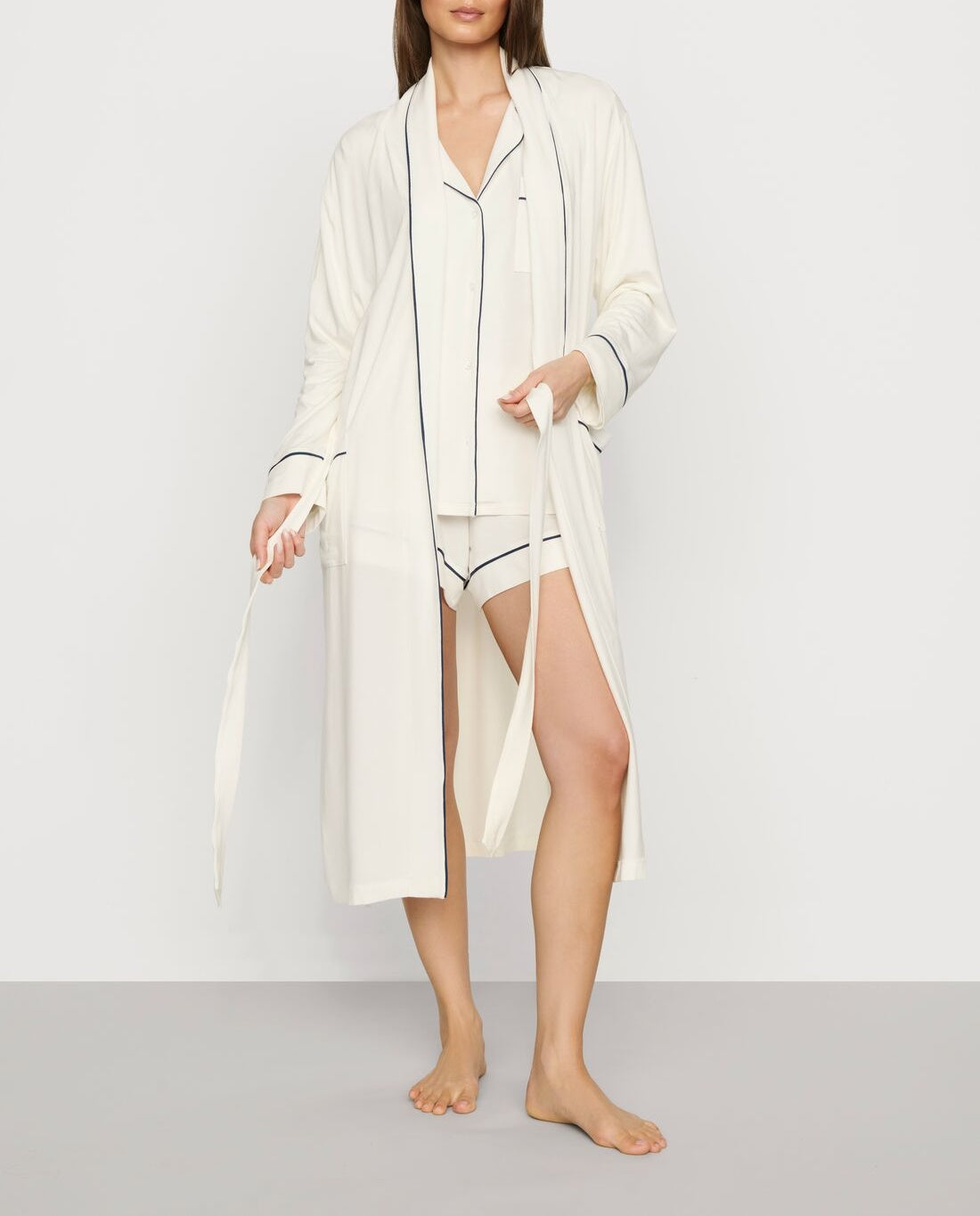 Gisele Long Robe in Ivory/Navy
