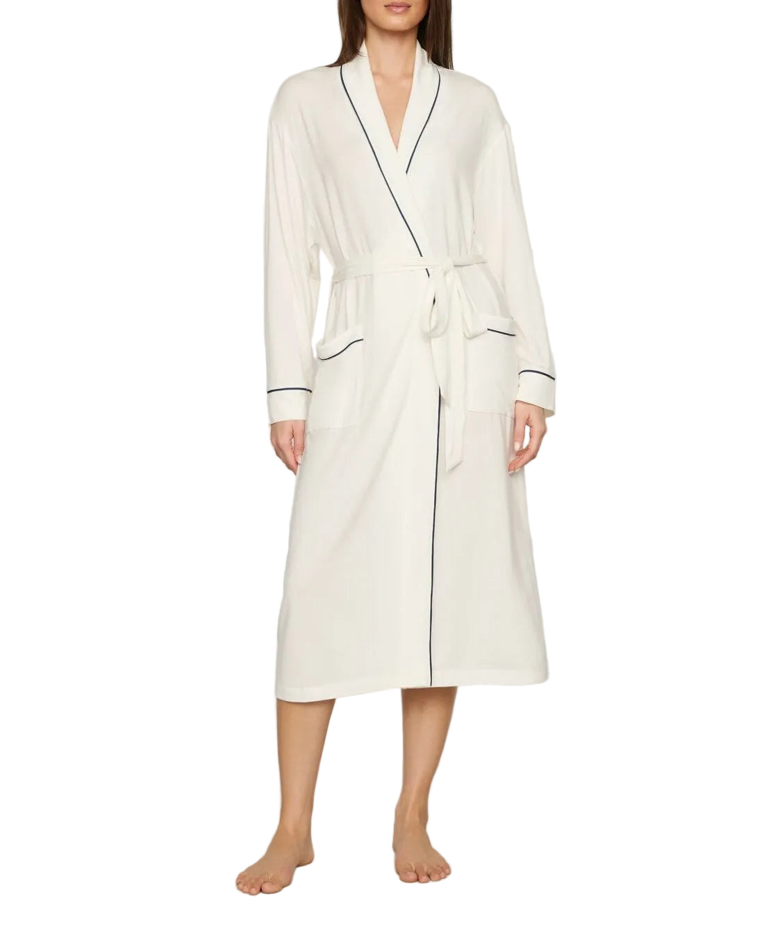 Gisele Long Robe in Ivory/Navy