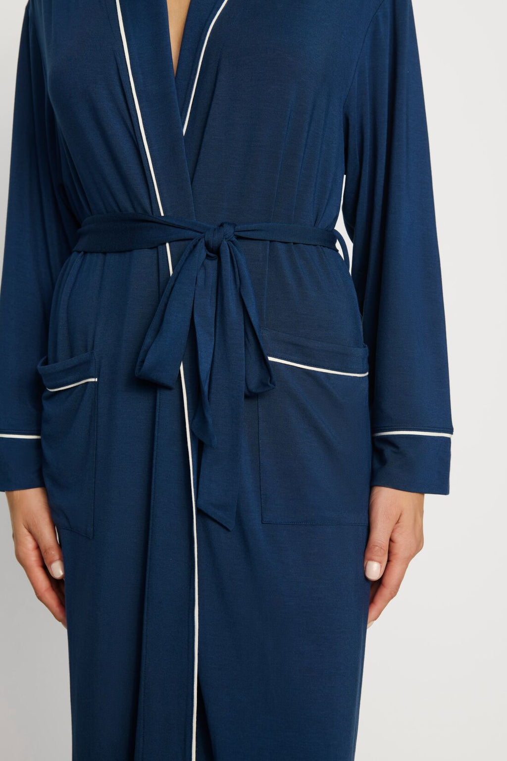 Gisele Long Robe in Navy/Ivory