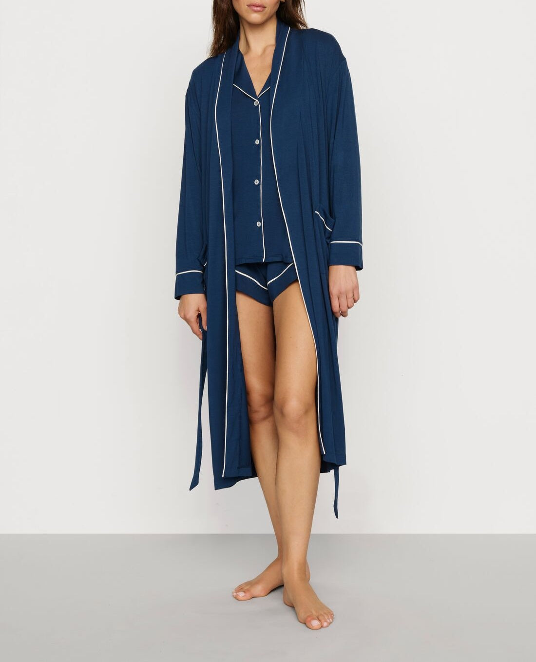 Gisele Long Robe in Navy/Ivory