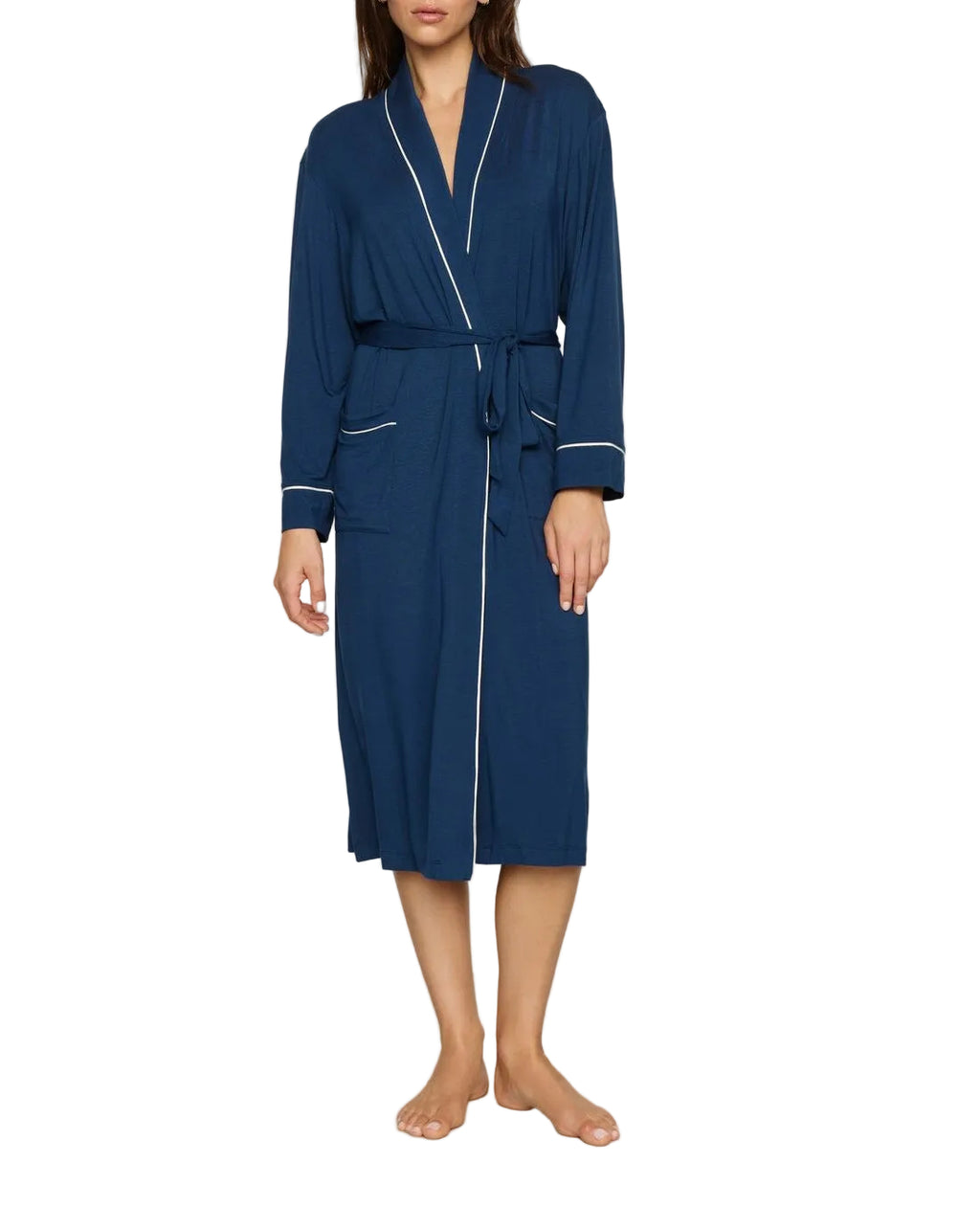 Gisele Long Robe in Navy/Ivory
