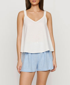 Linen-Blend Relaxed Short in Gingham White/Summer Blue