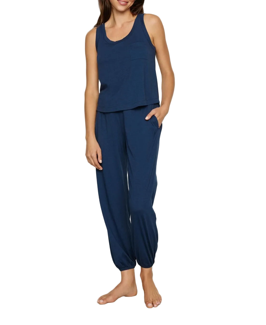Aloe Cotton Tank in Navy