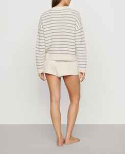 Coastal Cotton Crewneck in Stripe Almond Heather/Faded De