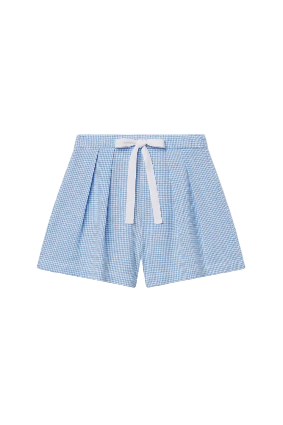 Linen-Blend Relaxed Short in Gingham White/Summer Blue