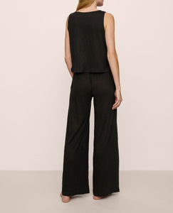 Organic Linen Crop Tank in Black