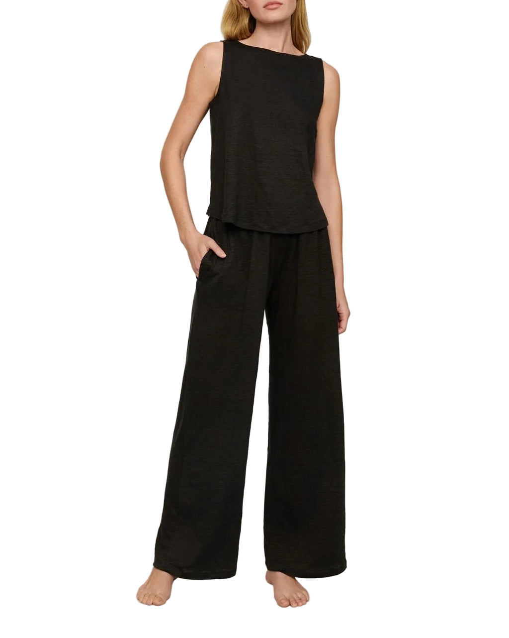 Organic Linen Crop Tank in Black