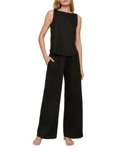 Organic Linen Crop Tank in Black