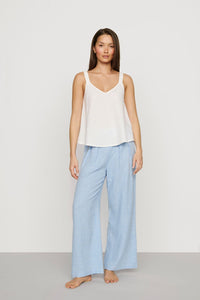 Linen-Blend Relaxed Pant in Gingham White/Summer Blue