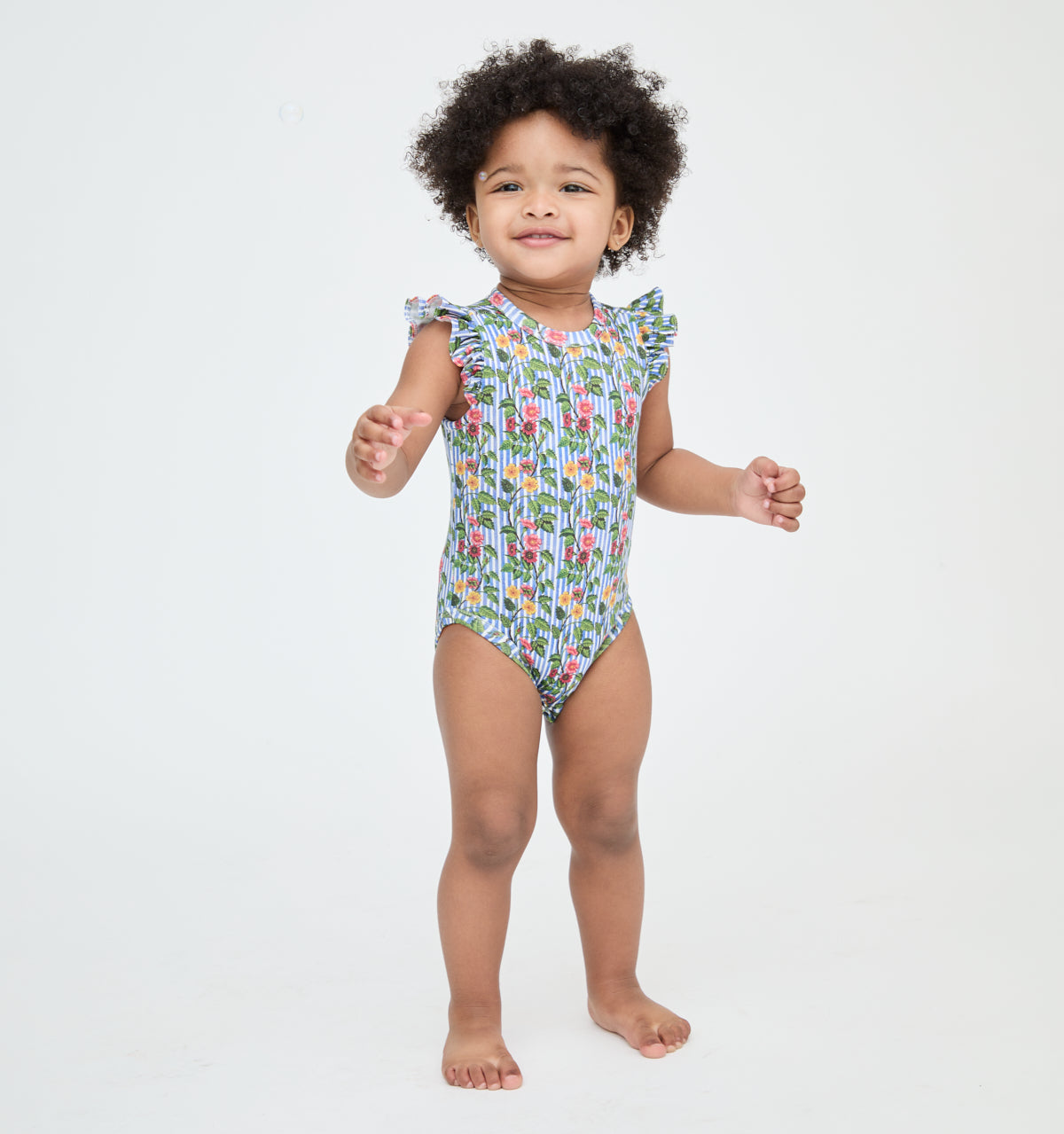 The Jillee Ruffle Onesie in Geranium Stripe