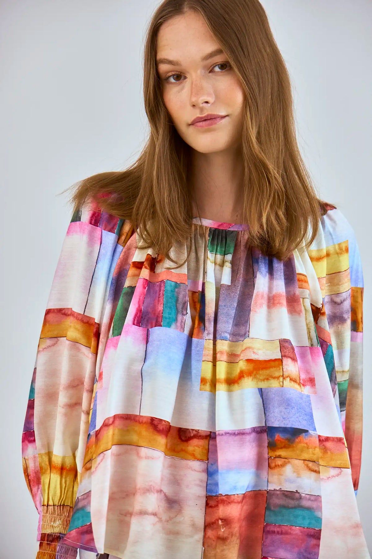 Lucia Blouse in Watercolor Mosaic