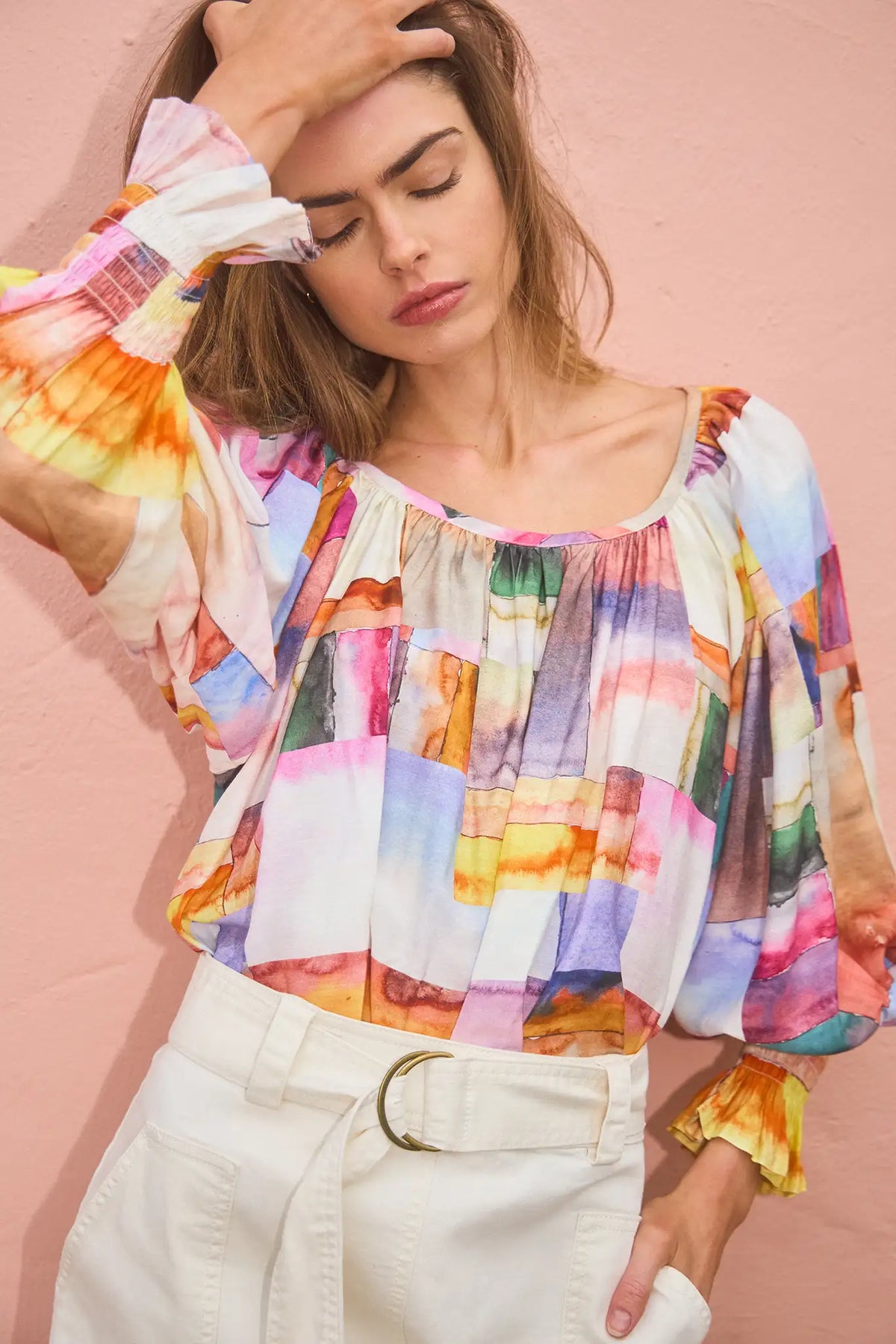 Lucia Blouse in Watercolor Mosaic