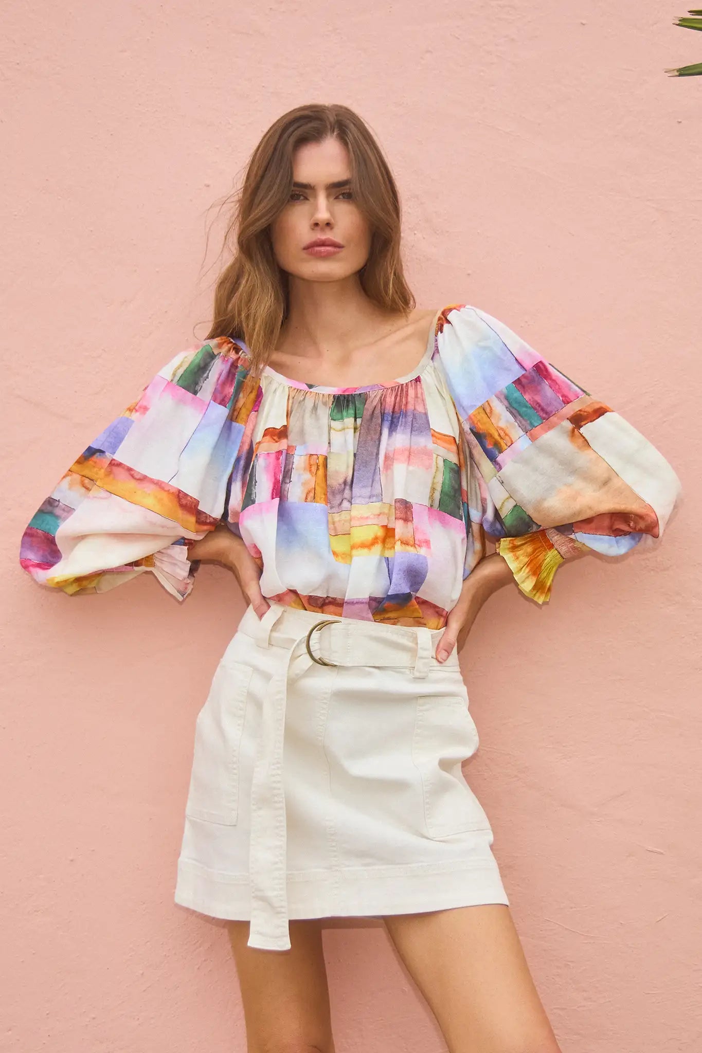 Lucia Blouse in Watercolor Mosaic