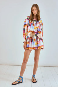 Lucia Blouse in Watercolor Mosaic