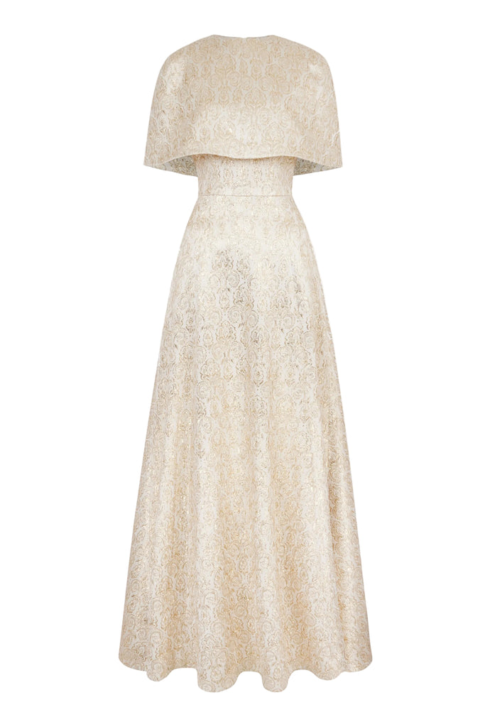 white and gold jacquard dress White and gold Jacquard print vintage dress