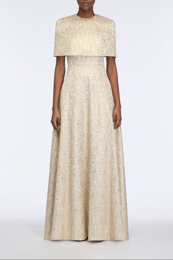 Lucretia Dress in Gold Metallic Jacquard