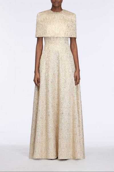 metallic jacquard dress Lucretia in Gold Waist Size:50″ Model Size Weekly Deal-20250926 Rihoas Square Neck Spaghetti