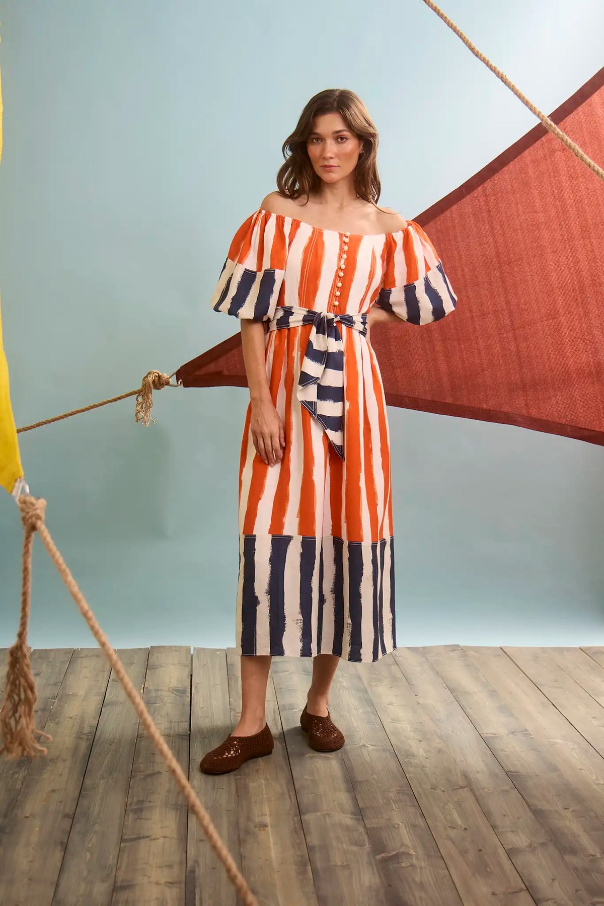 The Lucy Dress in Lighthouse Stripe Red.
