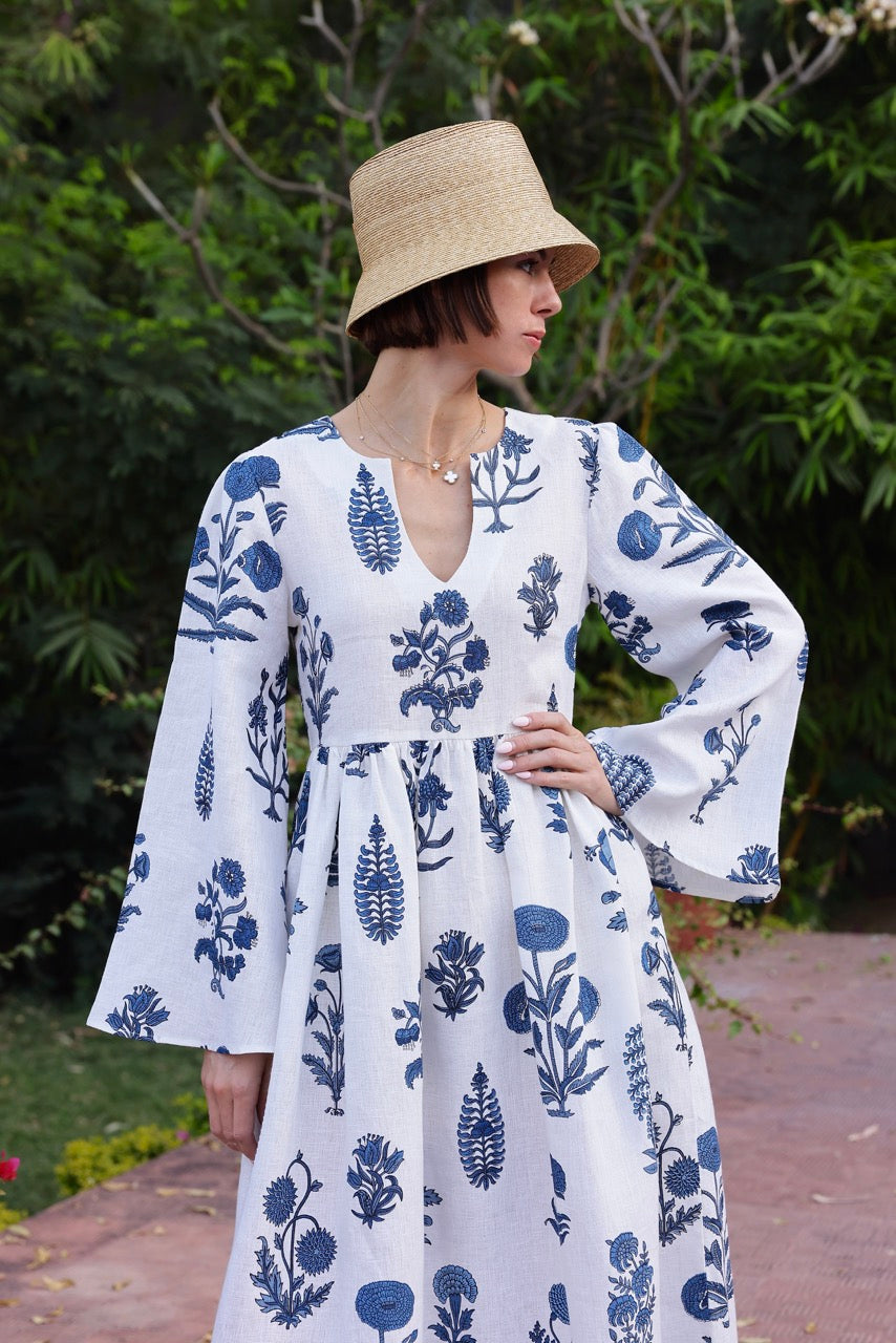 Lugano Maxi Dress in Indigo Botanical