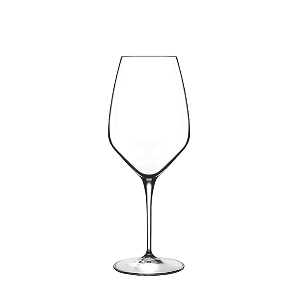 Front view of Luigi Bormioli Atelier Riesling wine glass showcasing its clear stemmed design on a white background