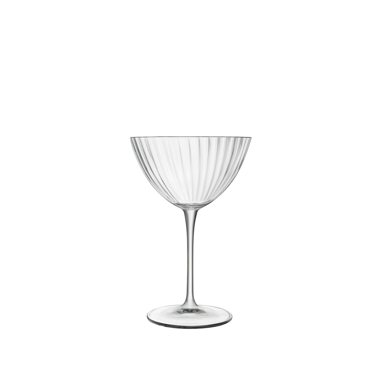 Front view of Luigi Bormioli Optica Martini showcasing vertical fluting with a white background