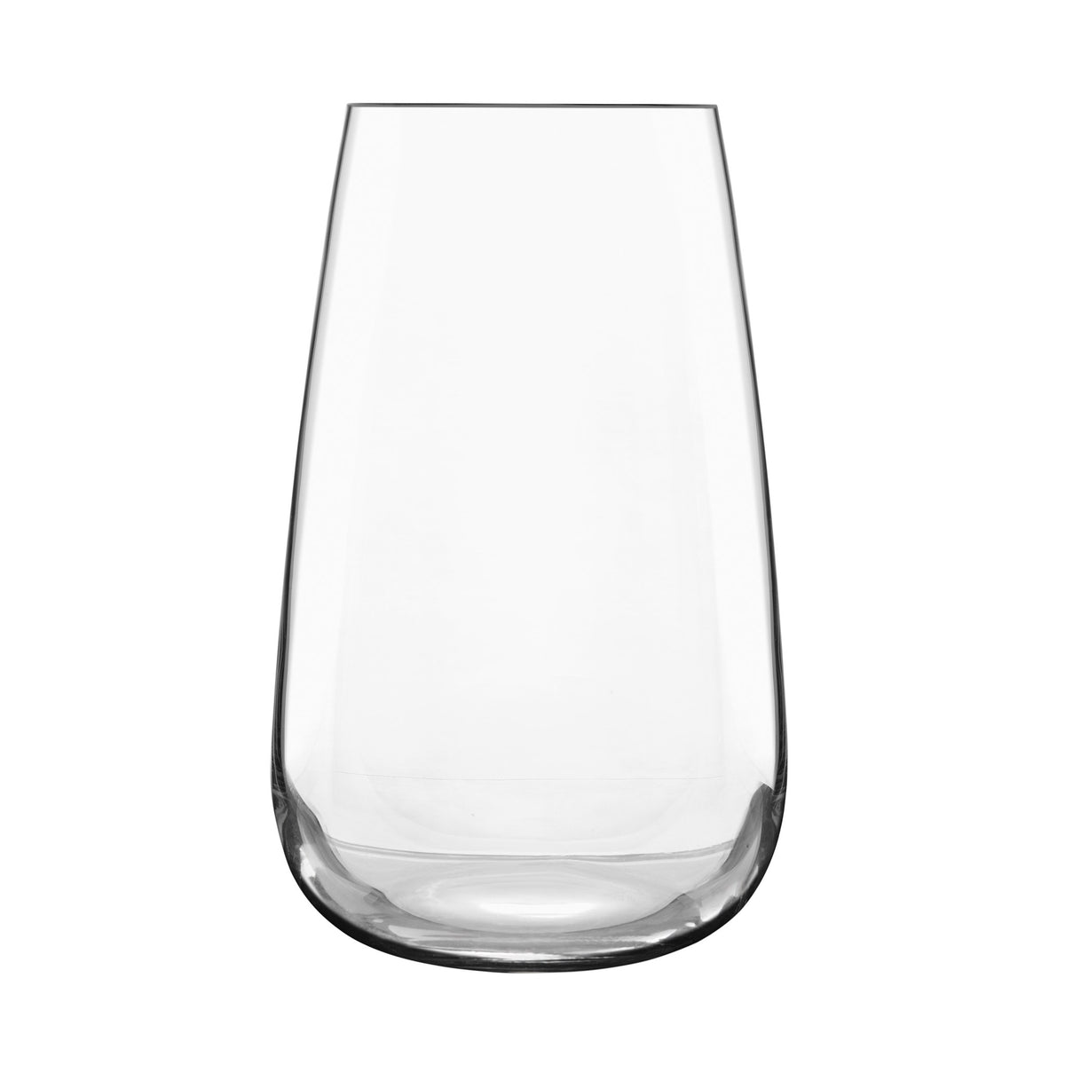 Front view of Luigi Bormioli Talismano Beverage tumbler showcasing clear blown crystal glass with white background
