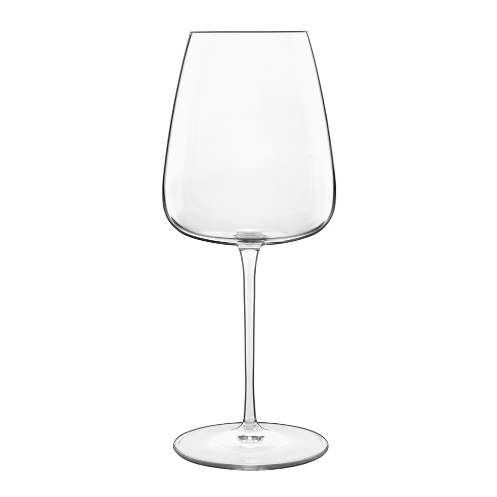 Front view of Luigi Bormioli Talismano Chardonnay Grand Cru wine glass showcasing clear blown crystal and a slender stem